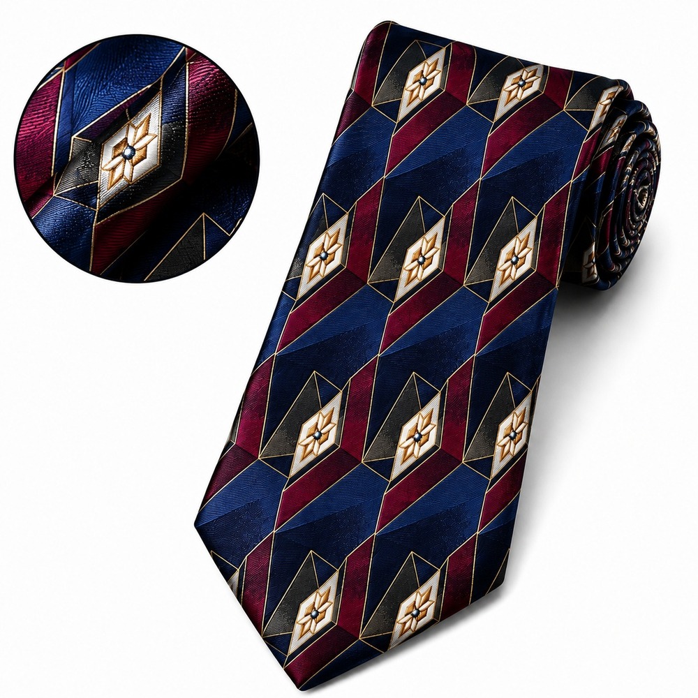 Bill Blass Signature Men's Necktie Navy Blue Diamond Pattern 100% Silk W4